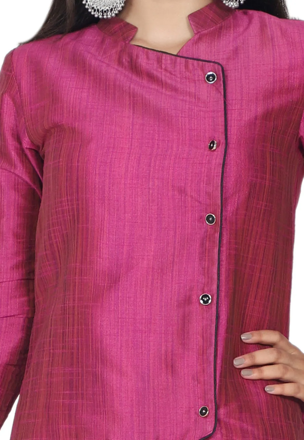 Solid Color Art Silk Pakistani Suit in Magenta