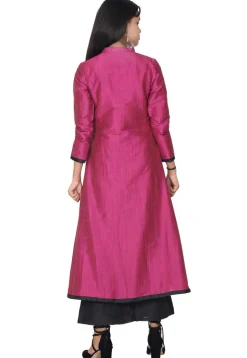 Solid Color Art Silk Pakistani Suit in Magenta