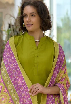 Solid Color Art Silk Pakistani Suit in Light Green