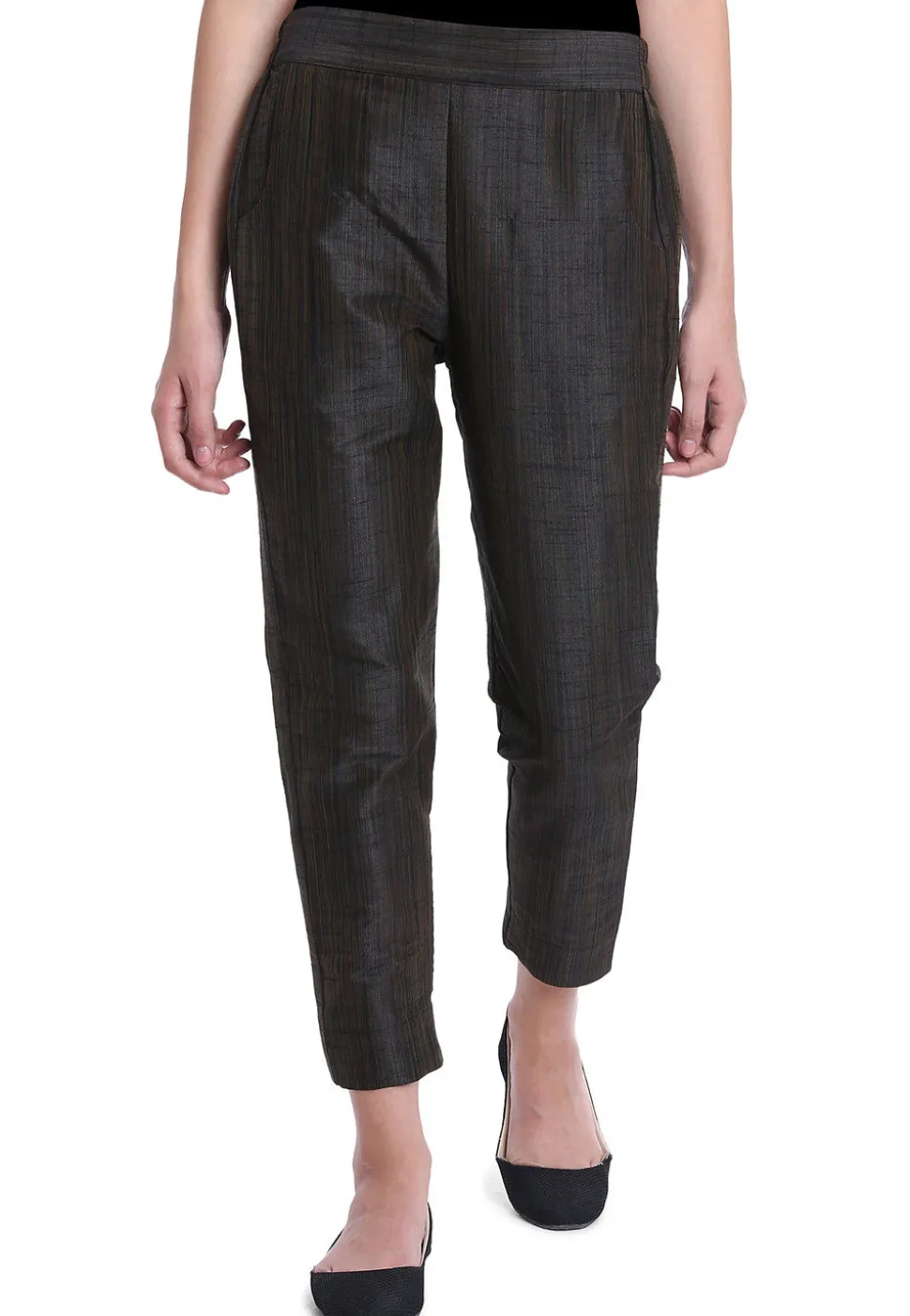 Solid Color Art Silk Pant in Black