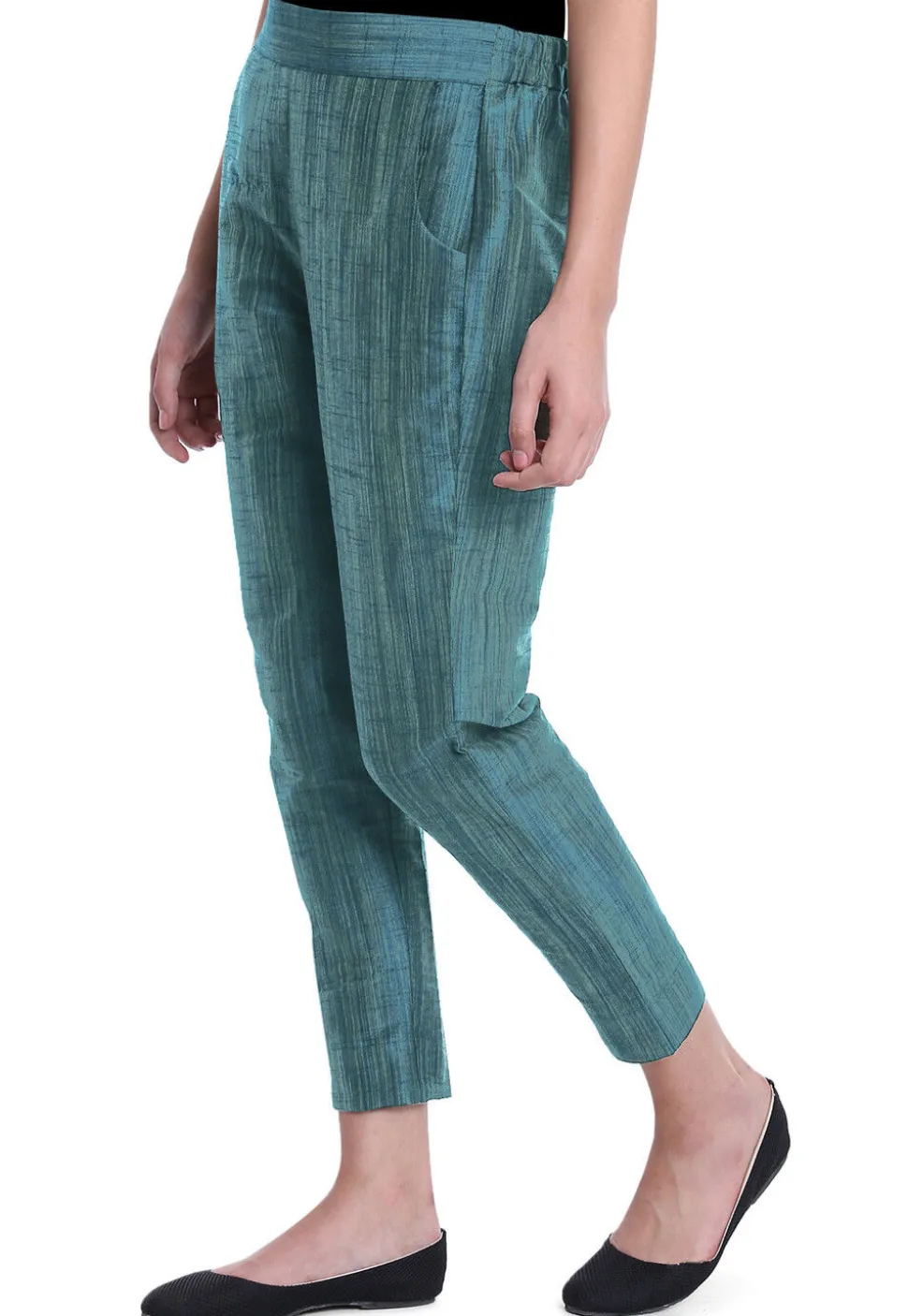 Solid Color Art Silk Pant in Teal Blue
