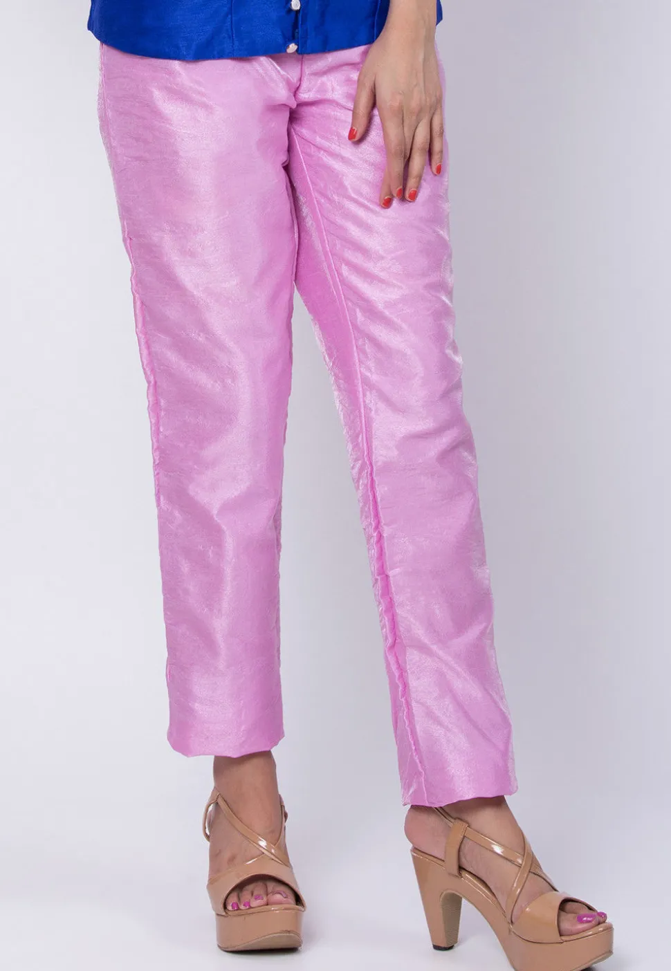 Solid Color Art Silk Pant in Pink