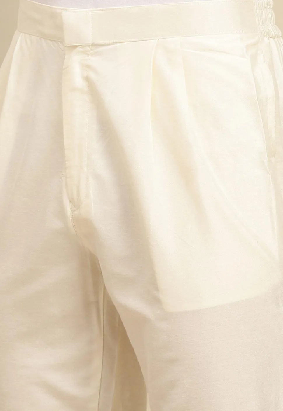 Solid Color Art Silk Pant in Cream