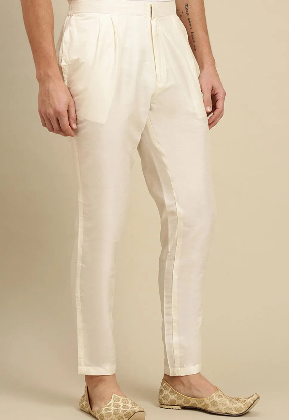 Solid Color Art Silk Pant in Cream