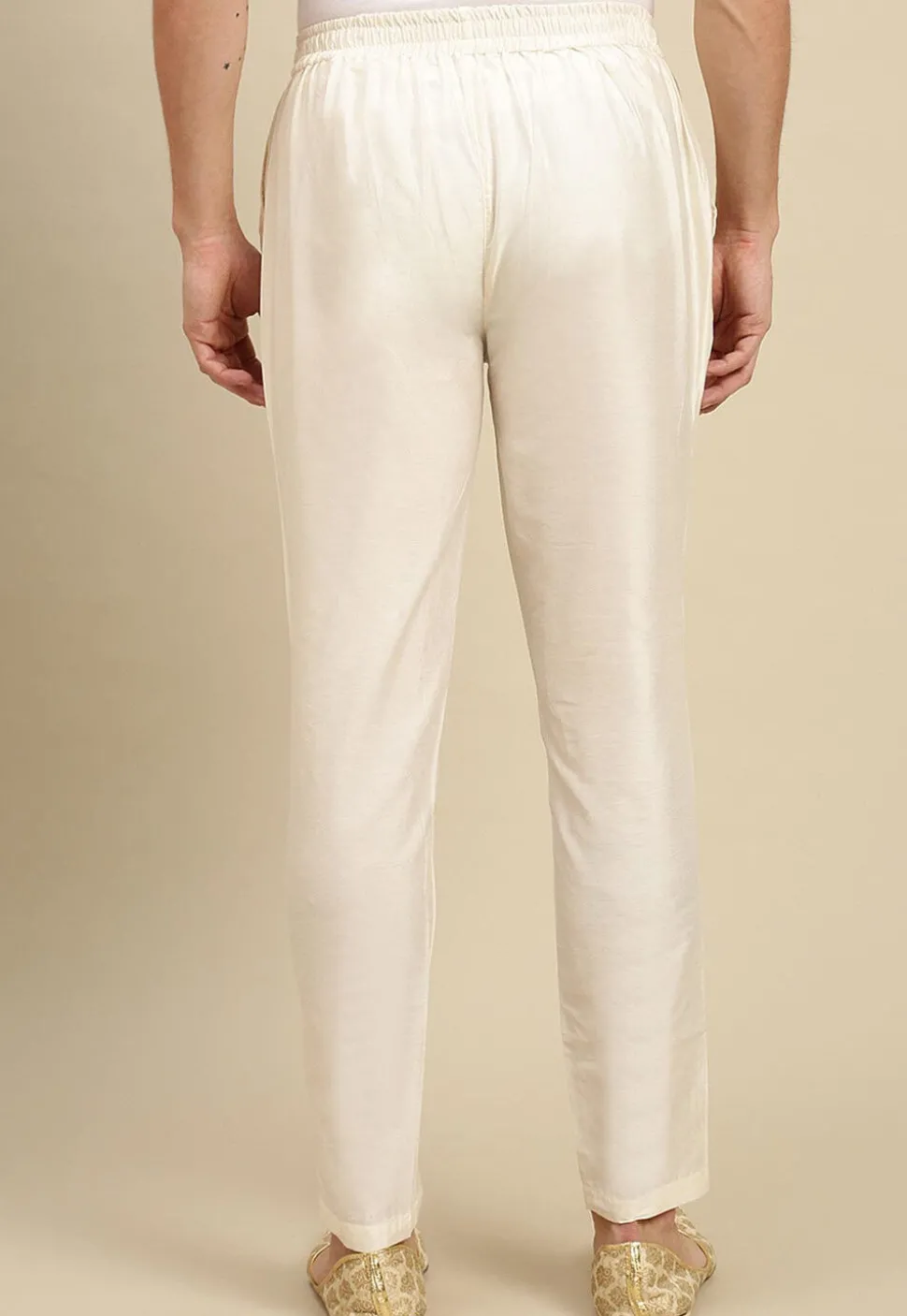 Solid Color Art Silk Pant in Cream