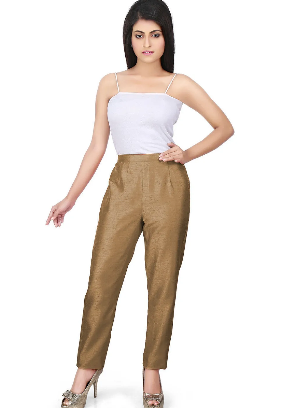 Solid Color Art Silk Pant in Dark Beige