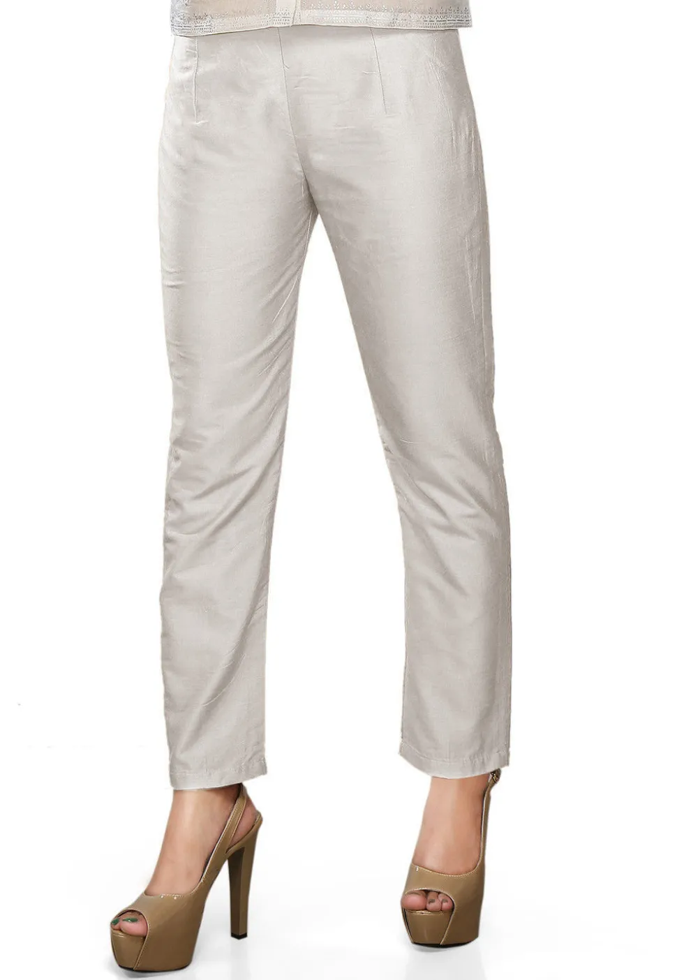 Solid Color Art Silk Pant in White