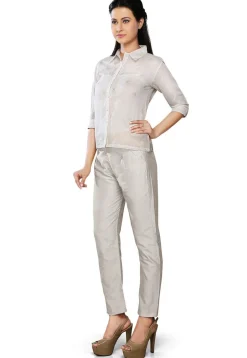 Solid Color Art Silk Pant in White