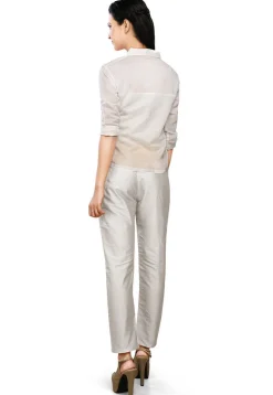 Solid Color Art Silk Pant in White