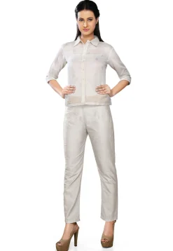 Solid Color Art Silk Pant in White