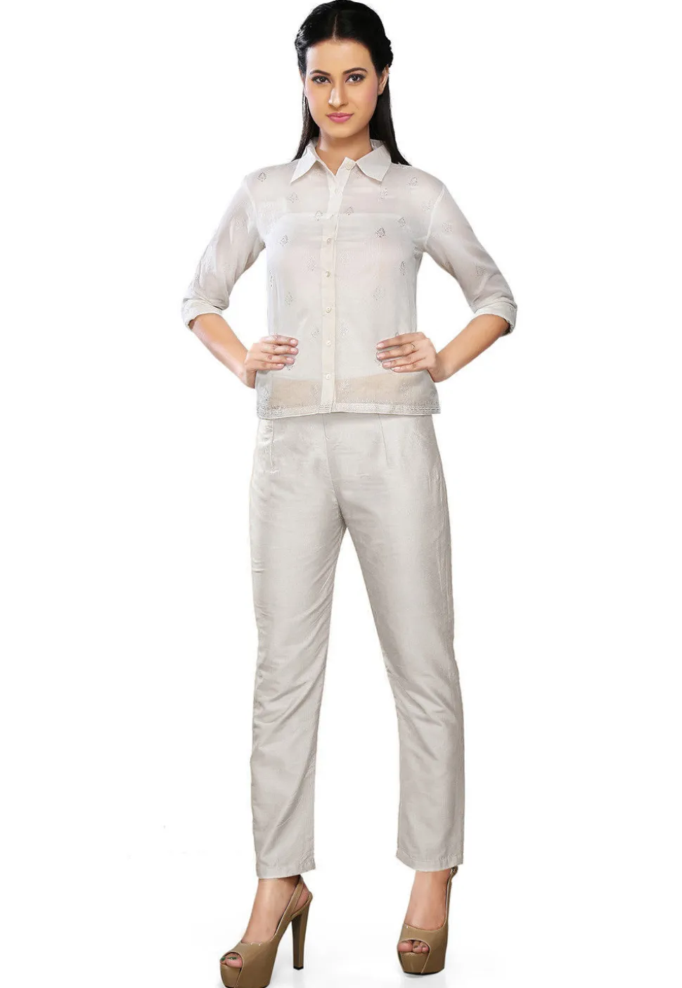 Solid Color Art Silk Pant in White