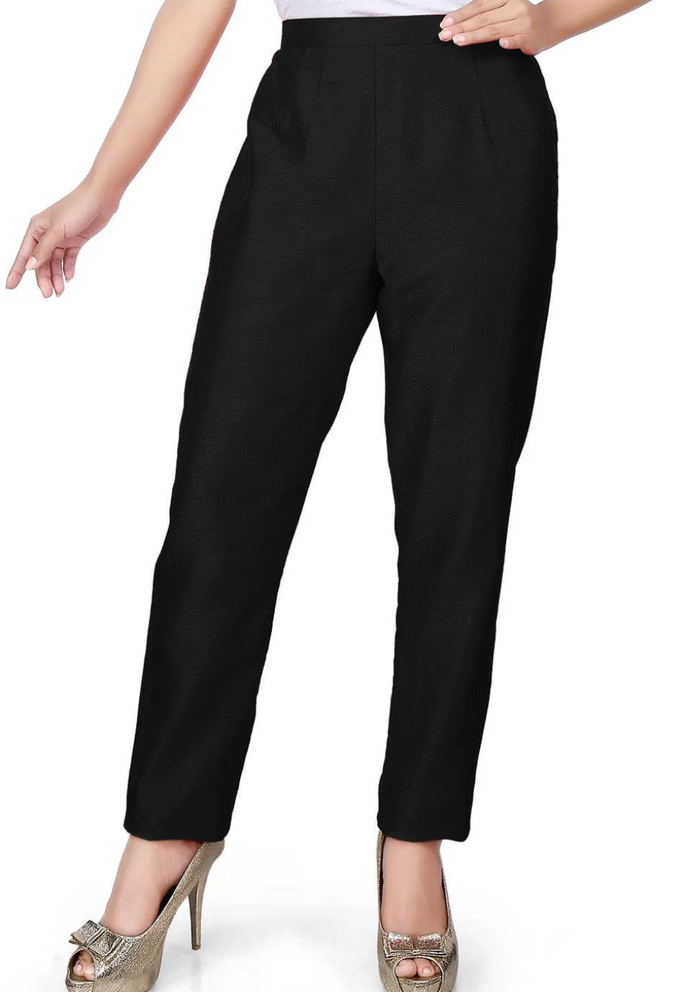 Solid Color Art Silk Pant in Black