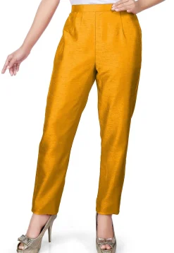 Solid Color Art Silk Pant in Yellow