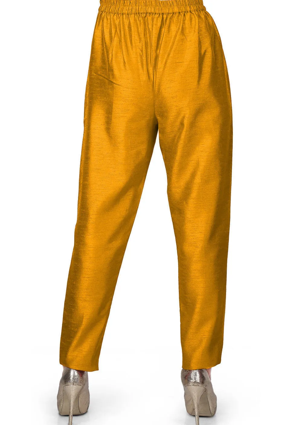 Solid Color Art Silk Pant in Yellow