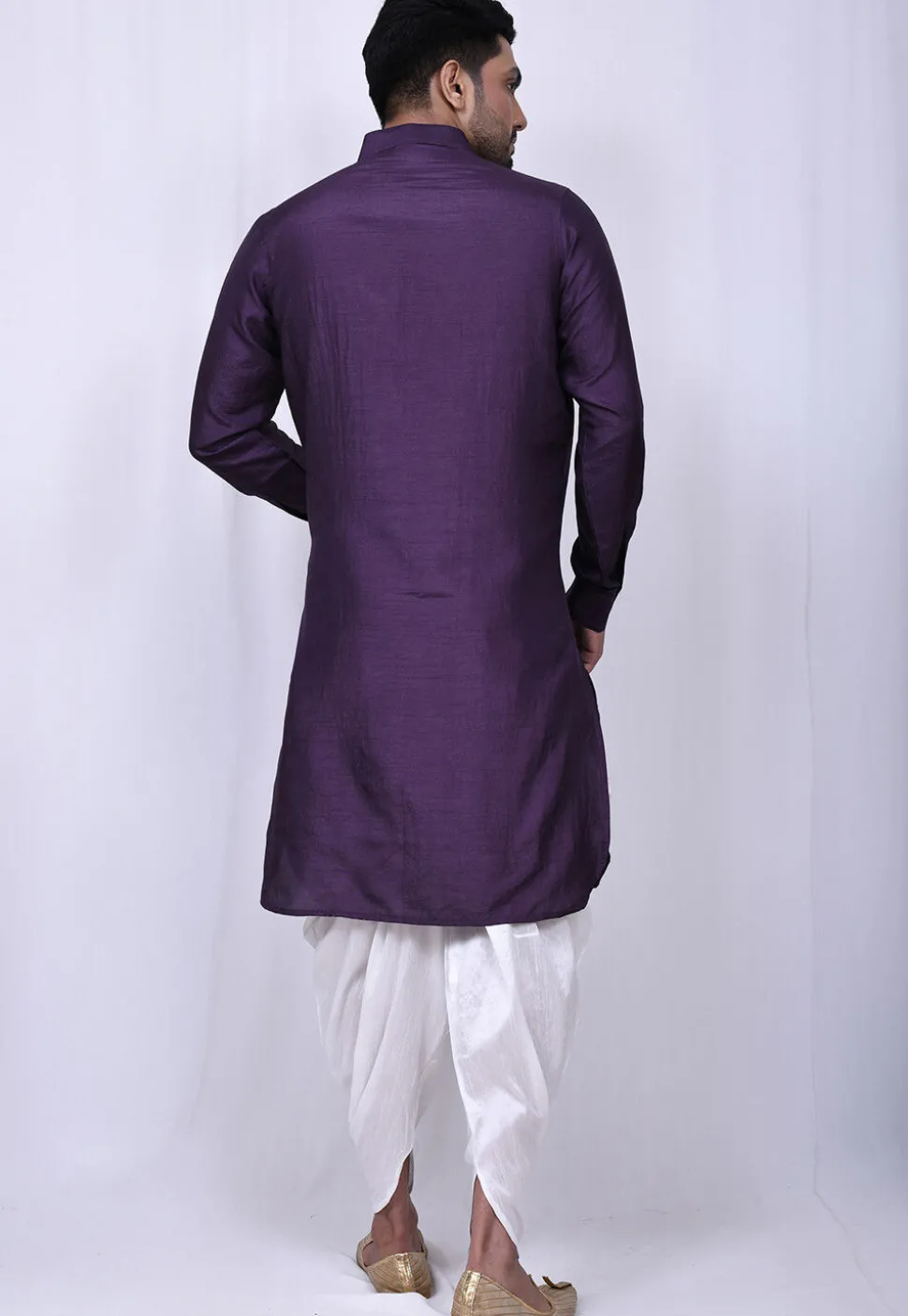 Solid Color Art Silk Pathani Suit in Violet