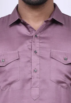 Solid Color Art Silk Pathani Suit in Dusty Purple