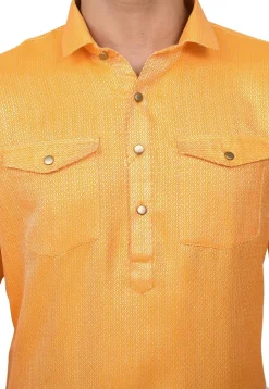 Solid Color Art Silk Pathani Suit in Mustard