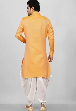Solid Color Art Silk Pathani Suit in Mustard