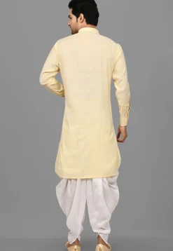 Solid Color Art Silk Pathani Suit in Light Yellow