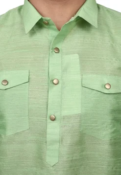 Solid Color Art Silk Pathani Suit in Light Green