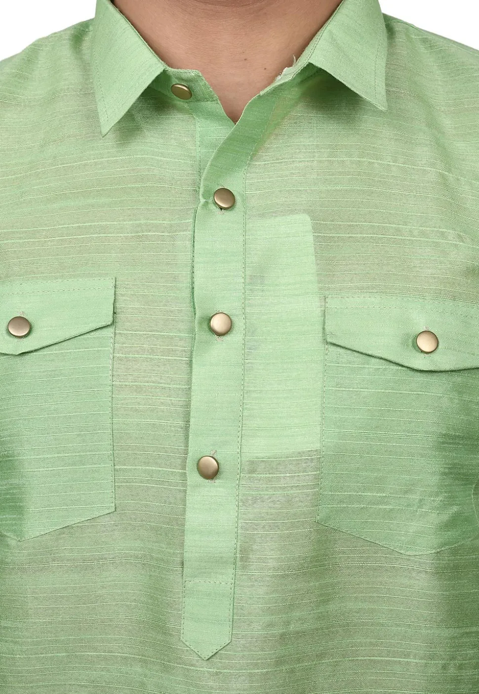 Solid Color Art Silk Pathani Suit in Light Green