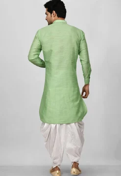 Solid Color Art Silk Pathani Suit in Light Green