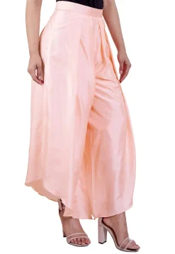 Solid Color Art Silk Pleated Palazzo in Light Peach
