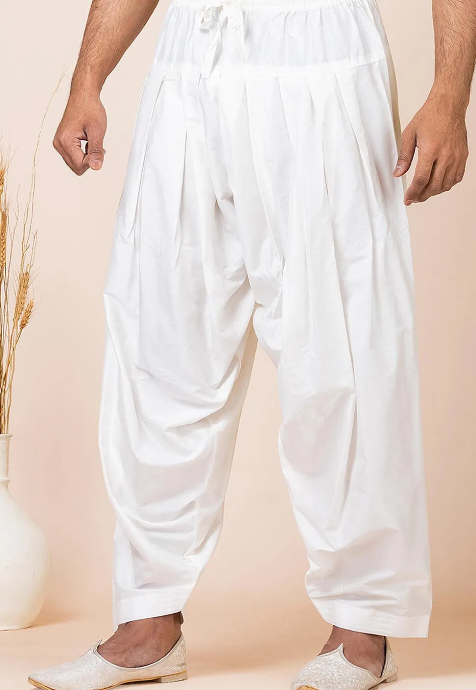 Solid Color Art Silk Salwar in Off White