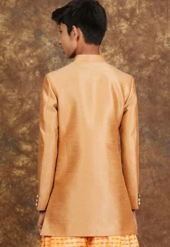 Solid Color Art Silk Sherwani in Beige