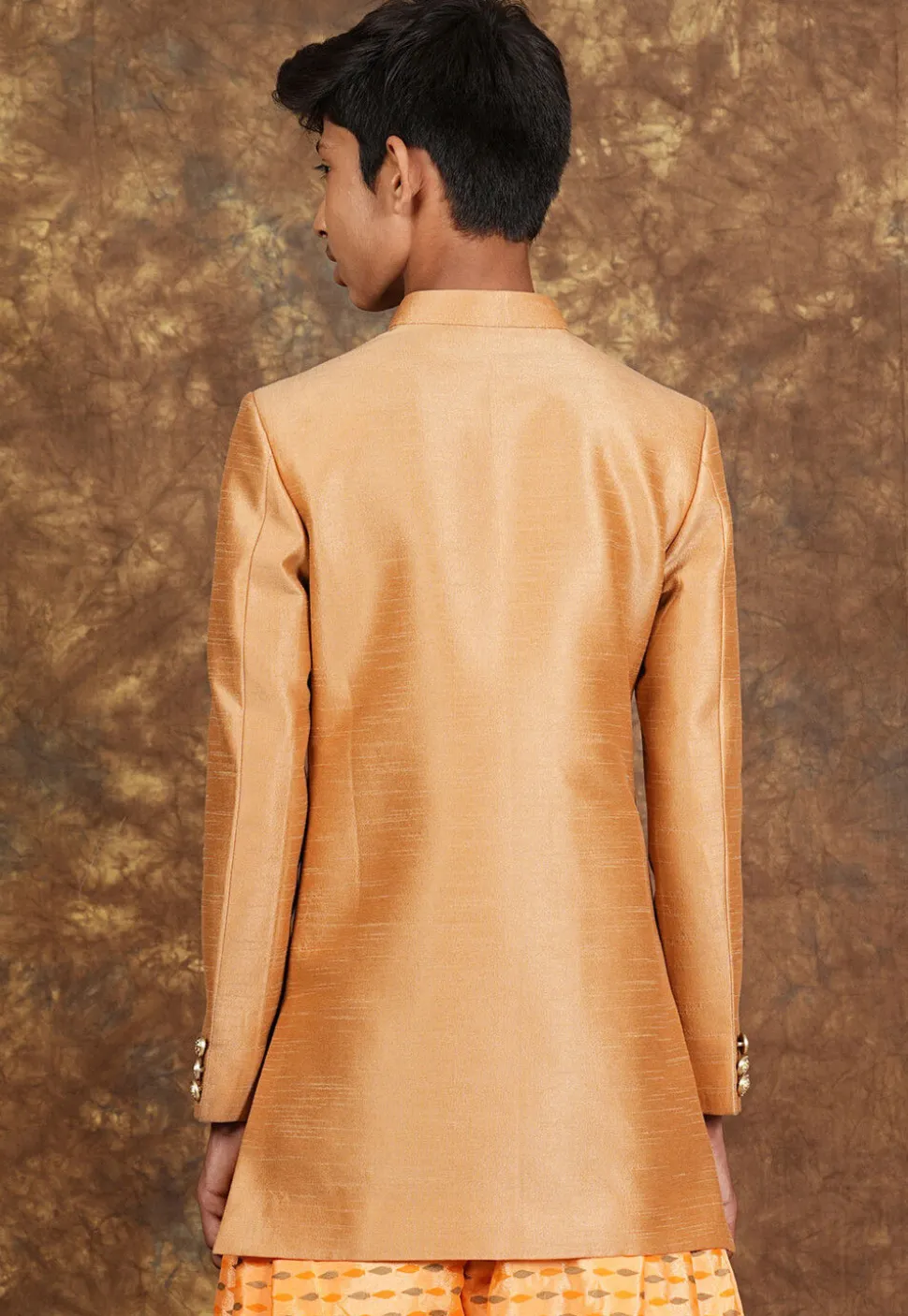 Solid Color Art Silk Sherwani in Beige