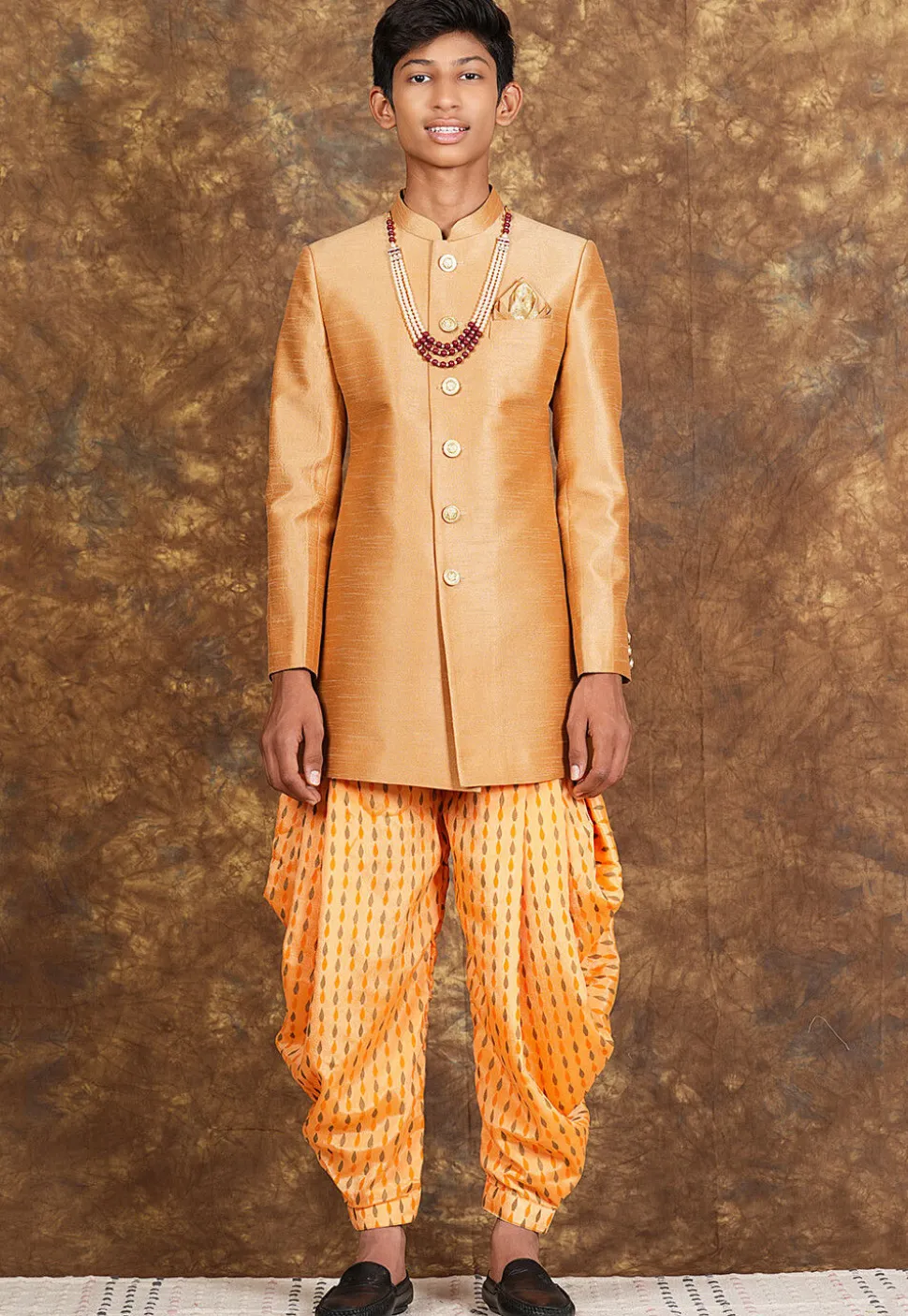 Solid Color Art Silk Sherwani in Beige
