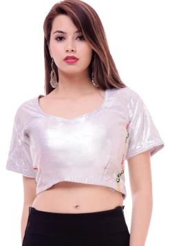 Solid Color Art Silk Shimmer Blouse in Silver