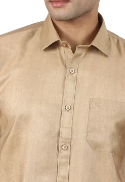 Solid Color Art Silk Shirt in Beige