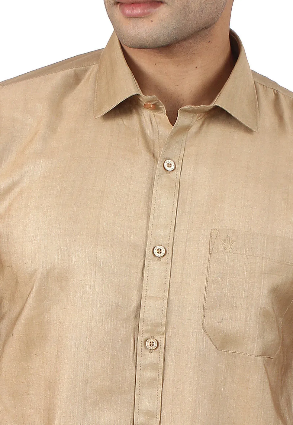 Solid Color Art Silk Shirt in Beige