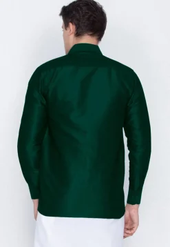 Solid Color Art Silk Shirt in Dark Green