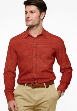 Solid Color Art Silk Shirt in Maroon