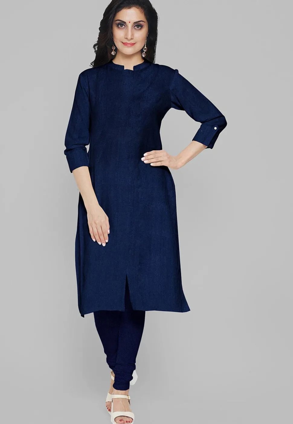 Solid Color Art Silk Straight Cut Suit in Indigo Blue