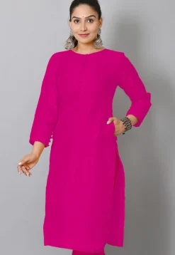 Solid Color Art Silk Straight Kurta in Pink