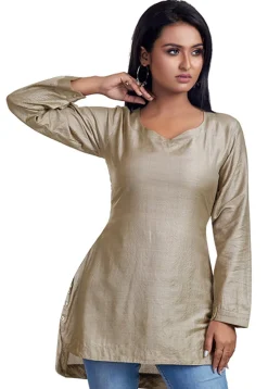 Solid Color Art Silk Tunic in Light Fawn