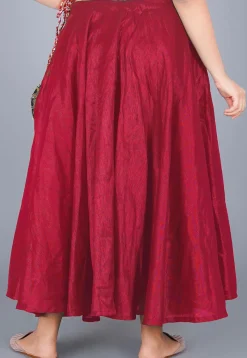Solid Color Art Silk Umbrella Skirt in Maroon