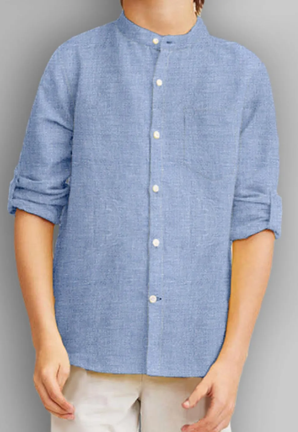 Solid Color Chambray Shirt in Dusty Blue