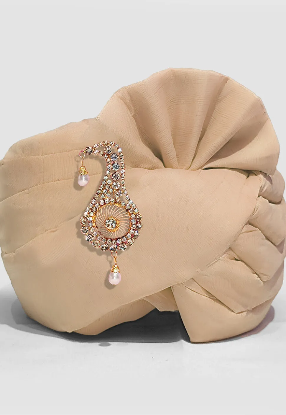 Solid Color Chanderi Cotton Turban in Beige