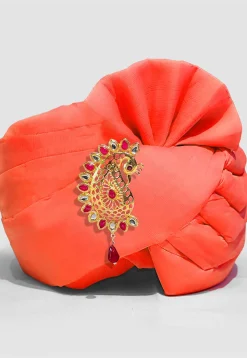 Solid Color Chanderi Cotton Turban in Orange