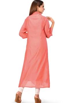 Solid Color Chanderi Cotton Straight Kurta in Peach