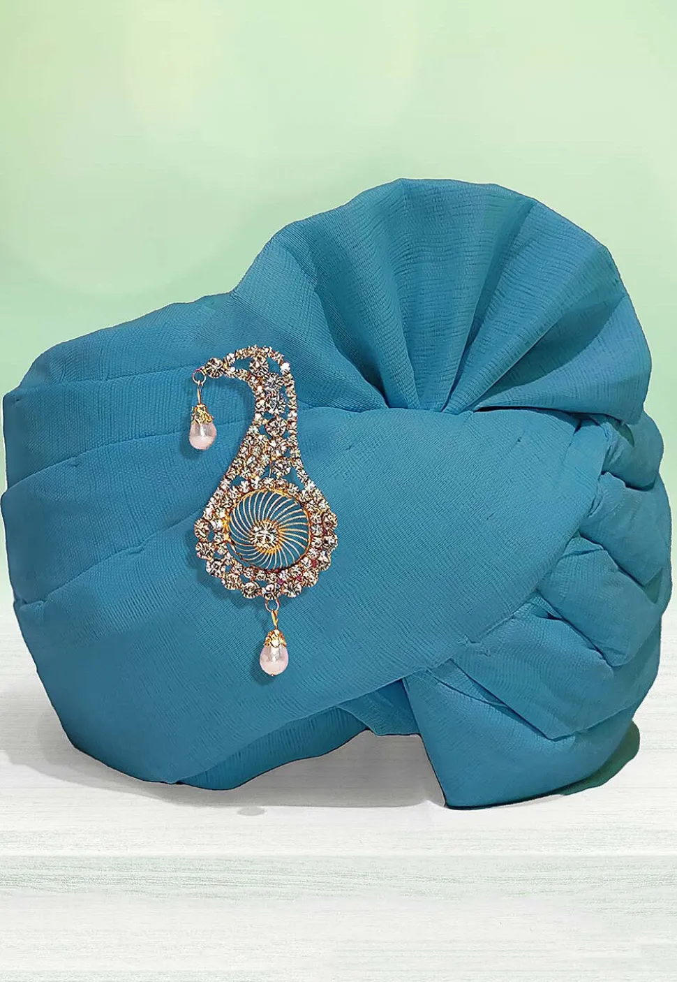 Solid Color Chanderi Cotton Kids Turban in Teal Blue
