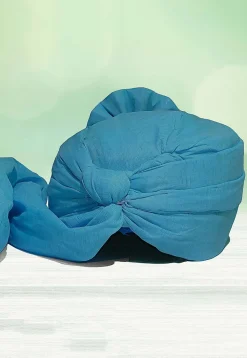Solid Color Chanderi Cotton Kids Turban in Teal Blue