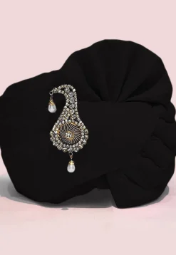 Solid Color Chanderi Cotton Turban in Black