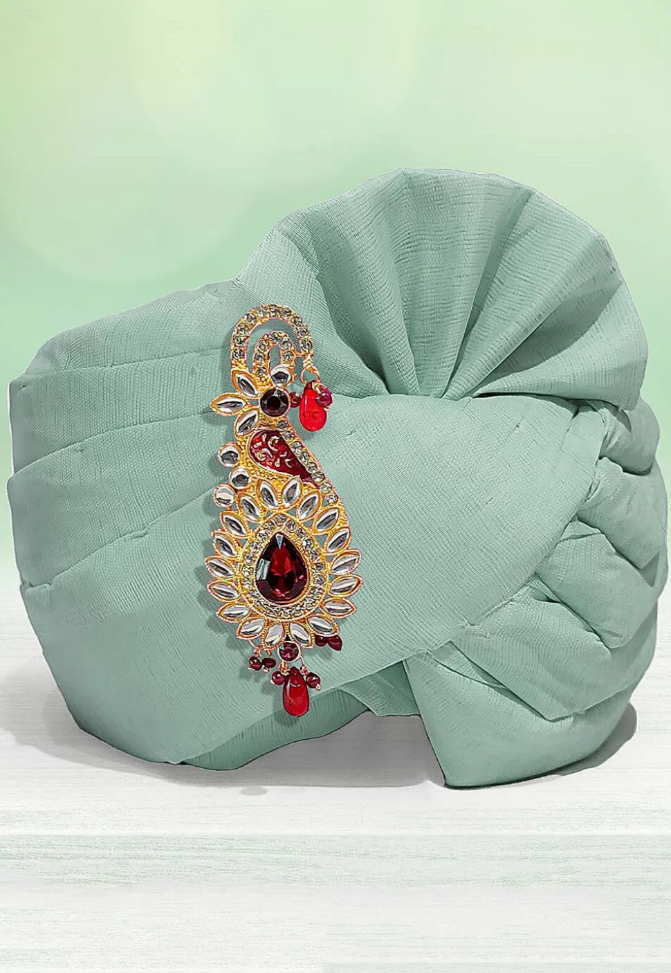 Solid Color Chanderi Cotton Kids Turban in Pastel Green