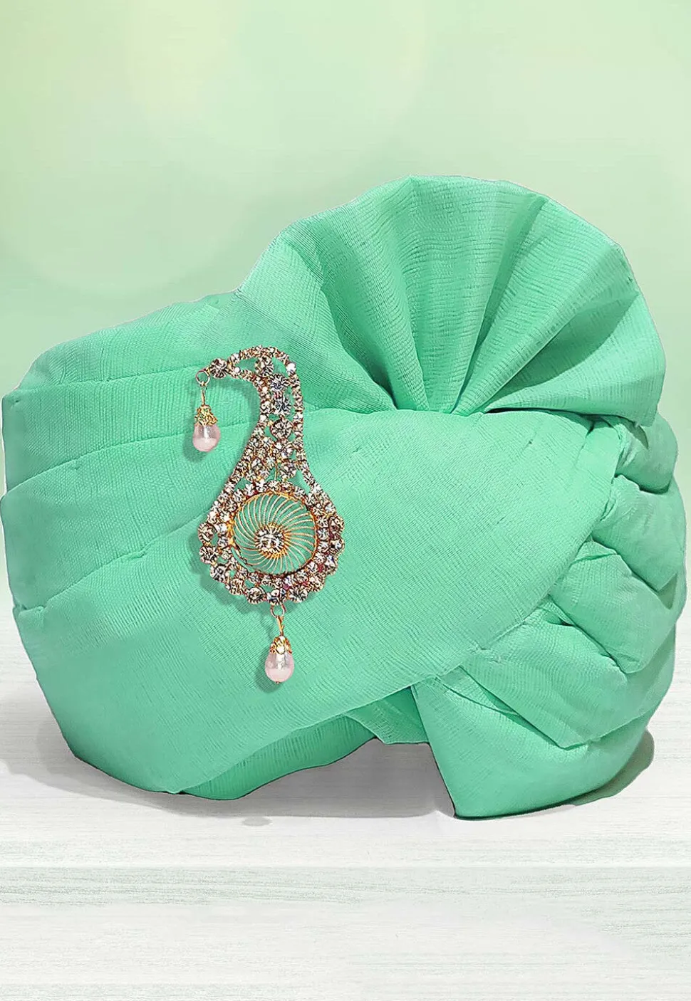 Solid Color Chanderi Cotton Kids Turban in Sea Green