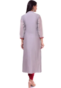 Solid Color Chanderi Silk Straight Kurta in Grey